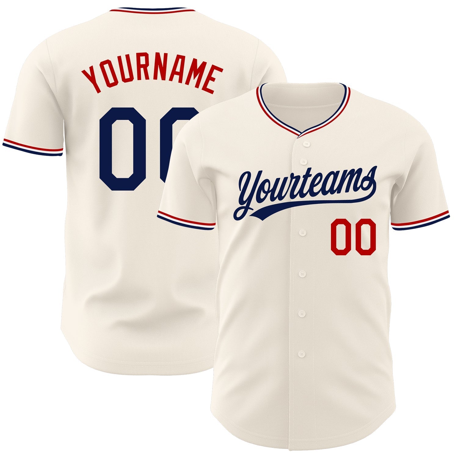 Custom Cream Navy Red-White Authentic Baseball Jersey baseball jersey product view 1