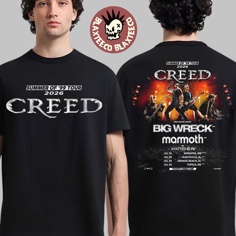 Creed Summer Of 99 Tour 2026 July Run Shows Schedule Dates Two Sided T-Shirt Unisex T-shirt, Sweatshirt, Hoodie, Long Sleeve Tee - T-Shirt, Sweatshirt, Hoodie