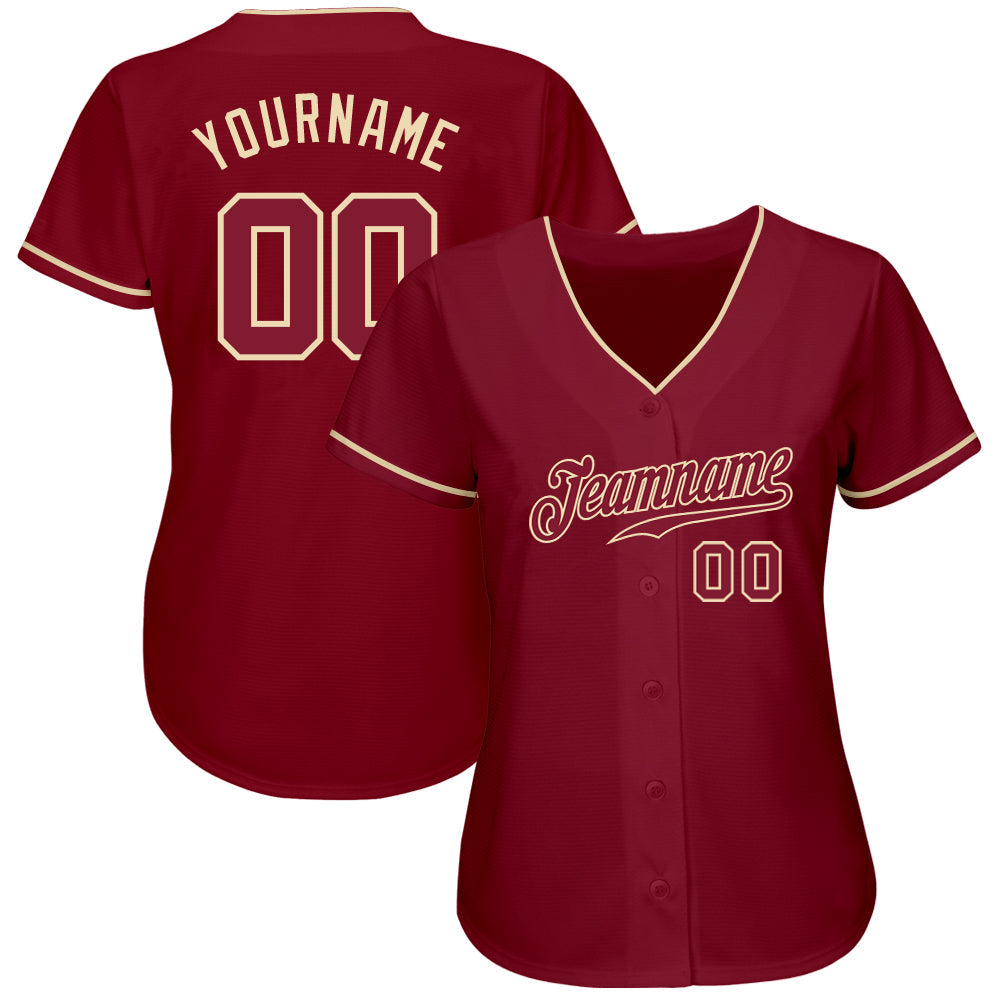 Custom Crimson Crimson-Cream Authentic Baseball Jersey baseball jersey product view 2
