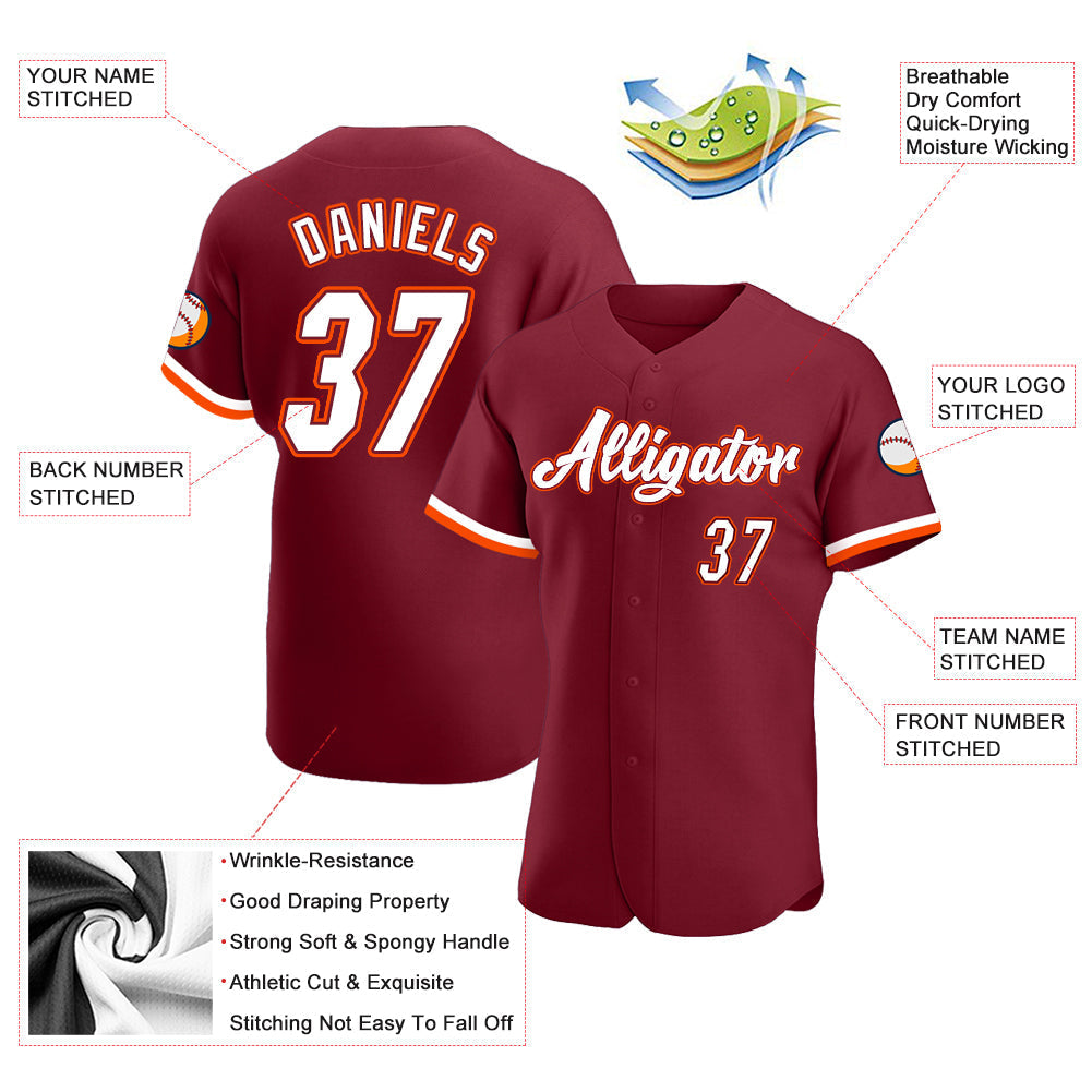 Custom Crimson White-Orange Authentic Baseball Jersey baseball jersey product view 3
