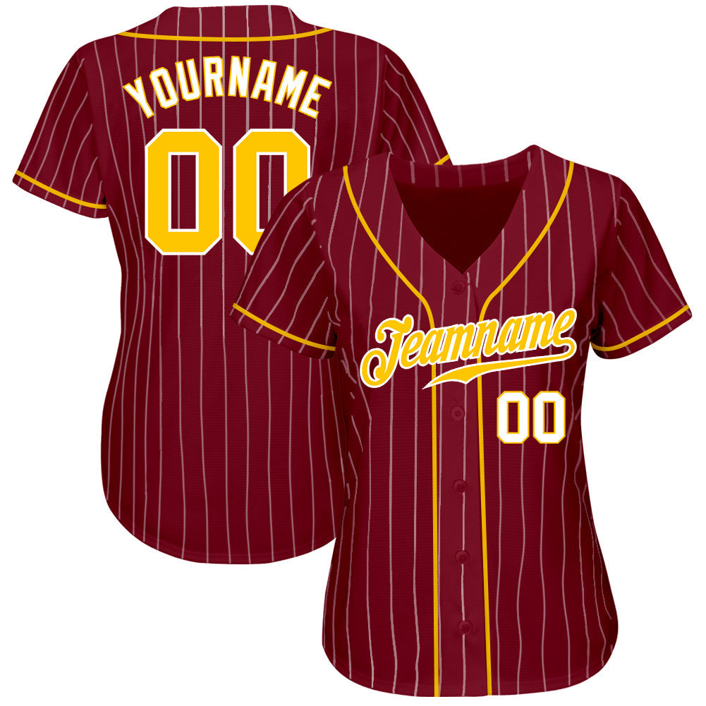 Custom Crimson White Pinstripe Gold-White Authentic Baseball Jersey baseball jersey product view 2