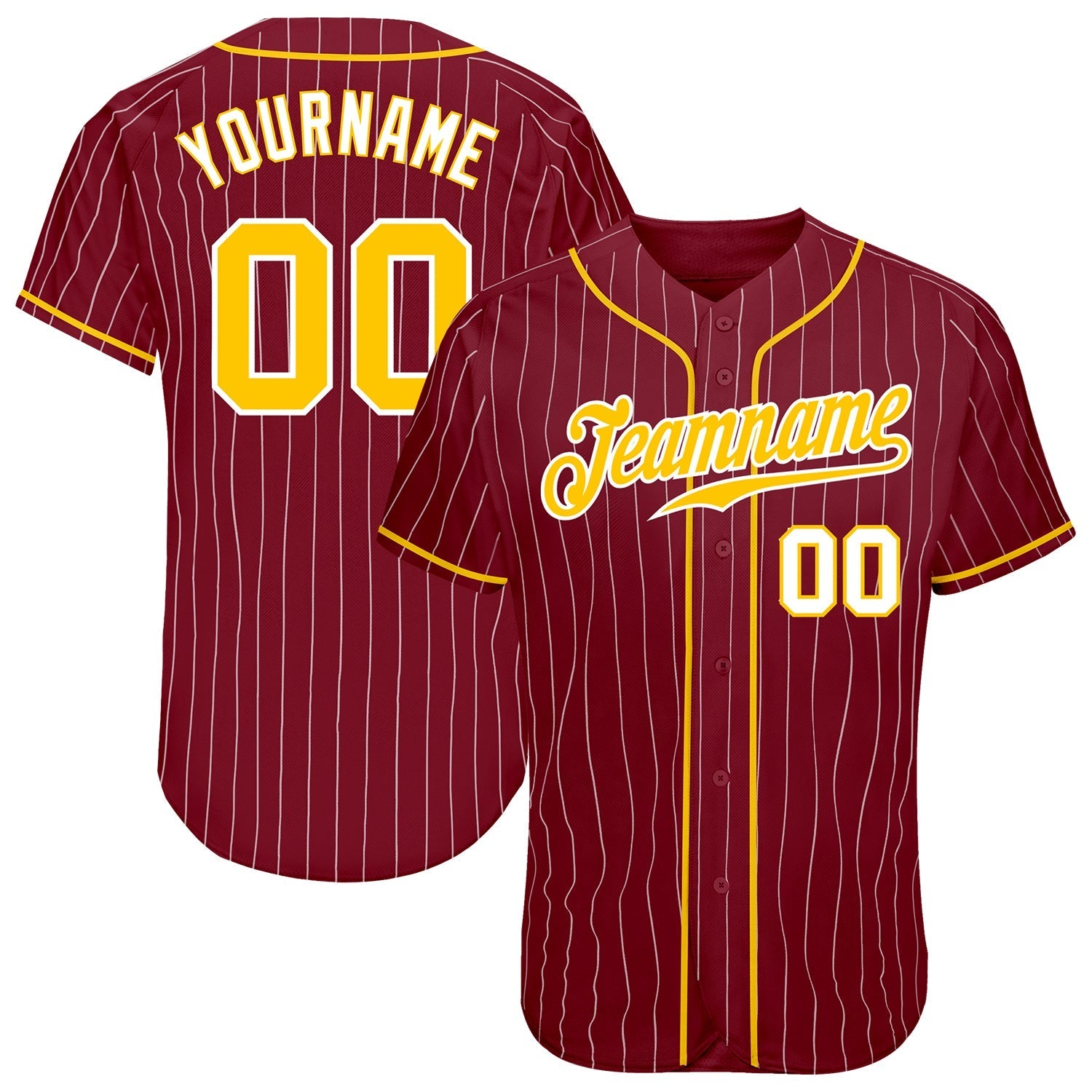 Custom Crimson White Pinstripe Gold-White Authentic Baseball Jersey baseball jersey product view 1