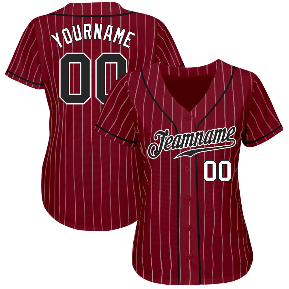 Custom Crimson White Pinstripe Black-White Authentic Baseball Jersey baseball jersey product view 2