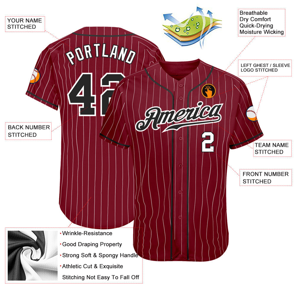 Custom Crimson White Pinstripe Black-White Authentic Baseball Jersey baseball jersey product view 3