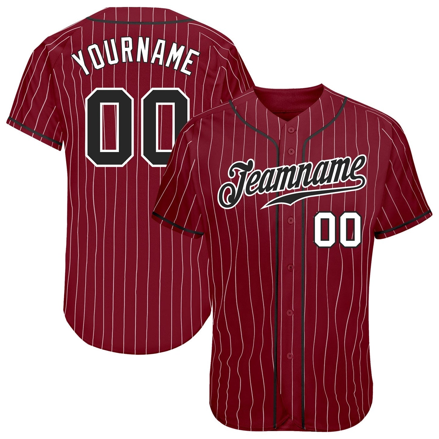 Custom Crimson White Pinstripe Black-White Authentic Baseball Jersey baseball jersey product view 1