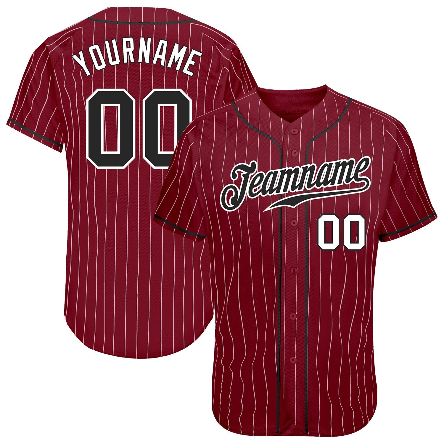 Custom Crimson White Pinstripe Black-White Authentic Baseball Jersey baseball jersey product view 1