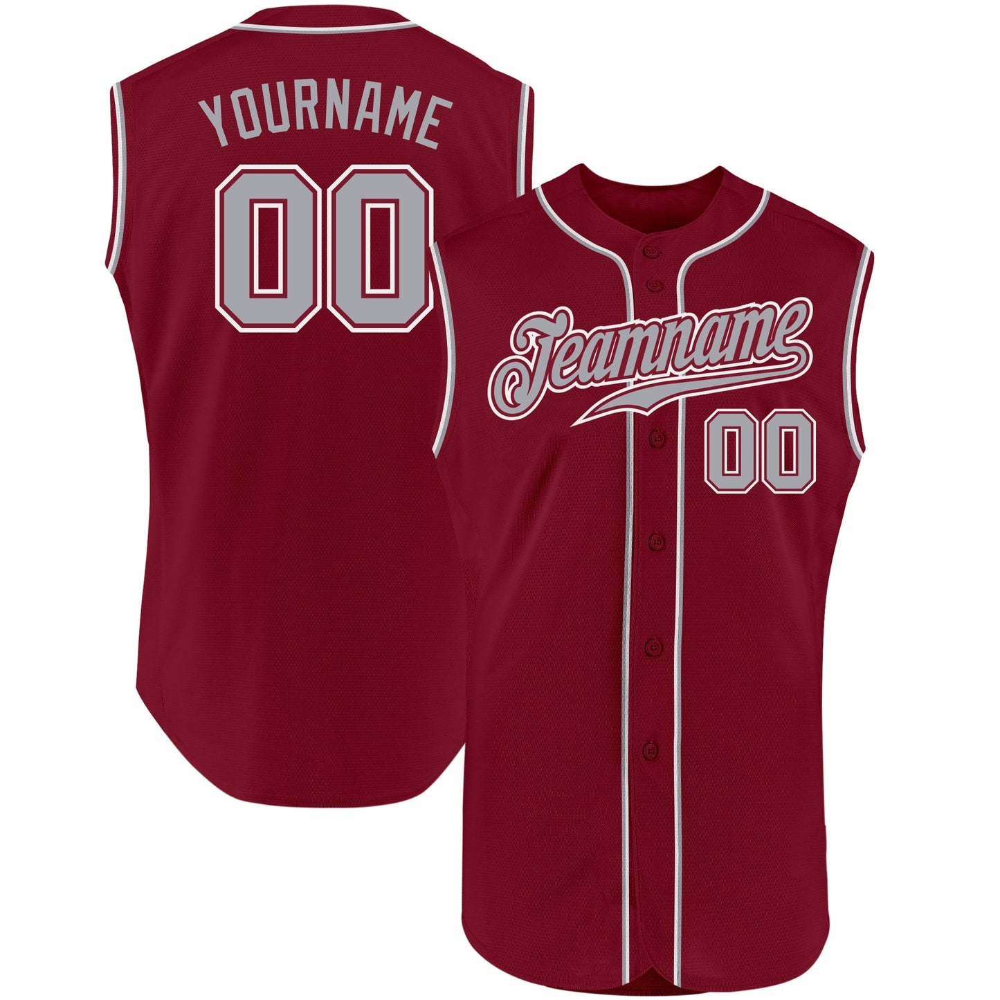 Custom Crimson Gray-White Authentic Sleeveless Baseball Jersey baseball jersey product view 1