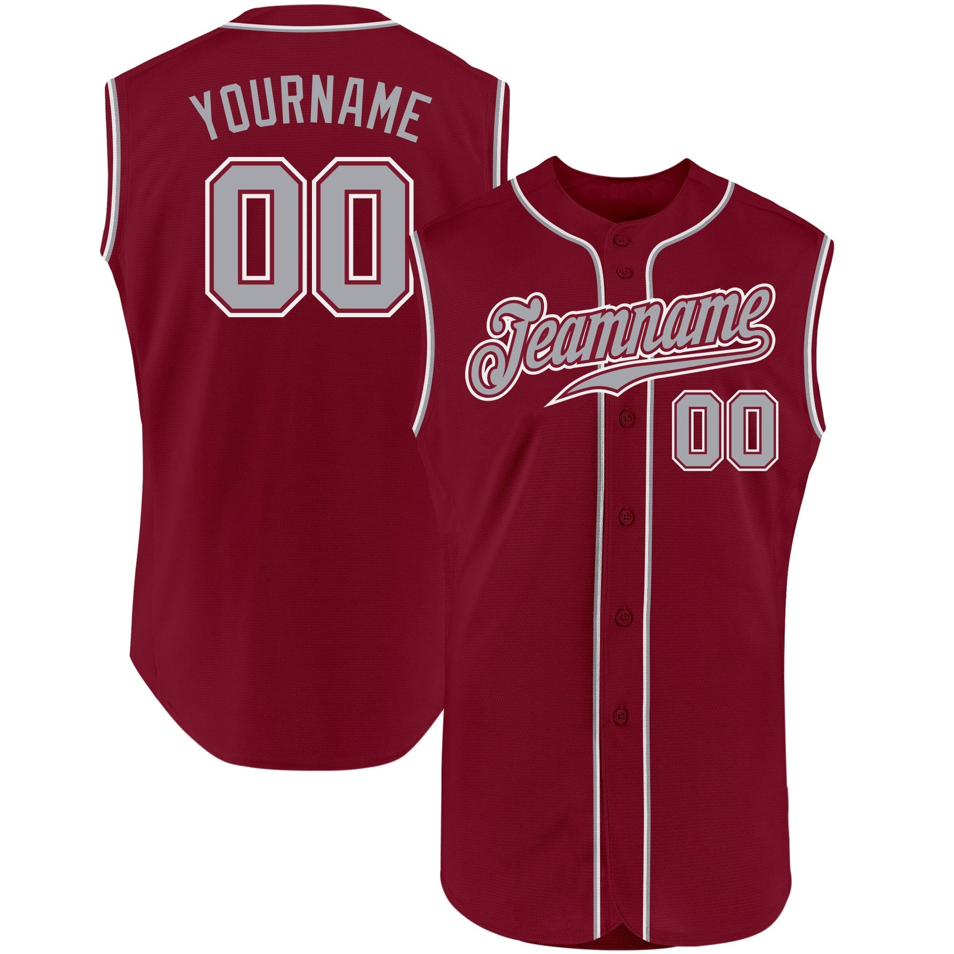 Custom Crimson Gray-White Authentic Sleeveless Baseball Jersey baseball jersey product view 1
