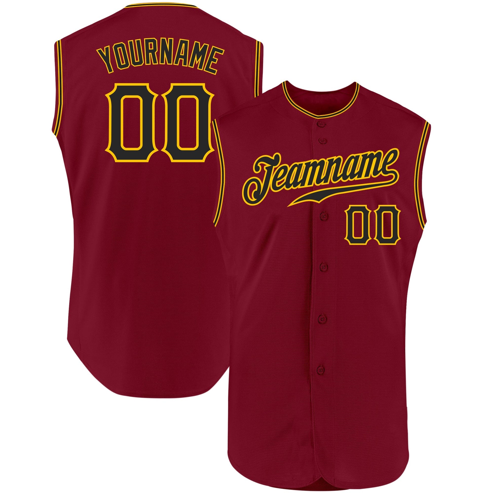 Custom Crimson Black-Gold Authentic Sleeveless Baseball Jersey baseball jersey product view 1