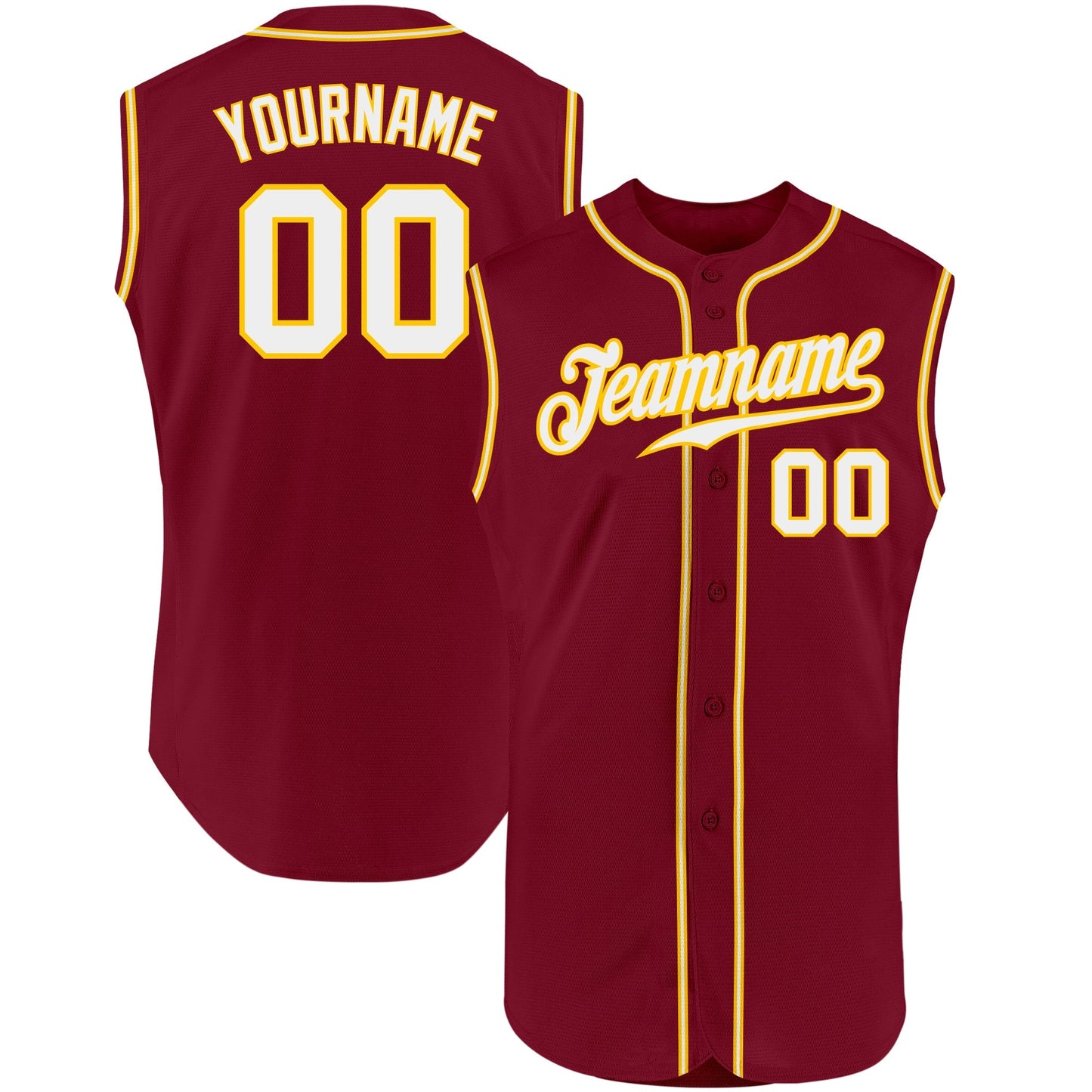 Custom Crimson White-Gold Authentic Sleeveless Baseball Jersey baseball jersey product view 1