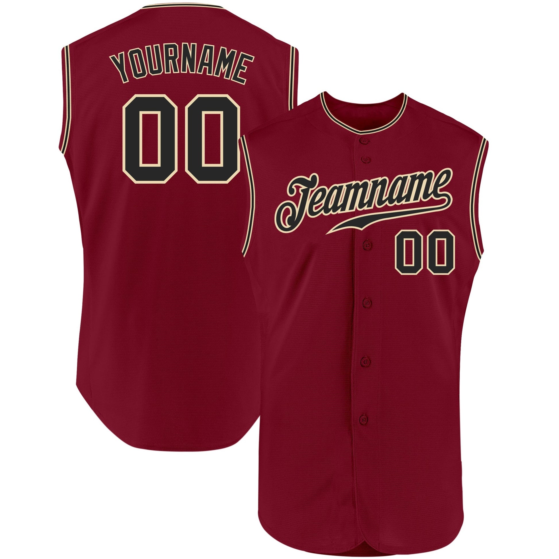 Custom Crimson Black-Cream Authentic Sleeveless Baseball Jersey baseball jersey product view 1