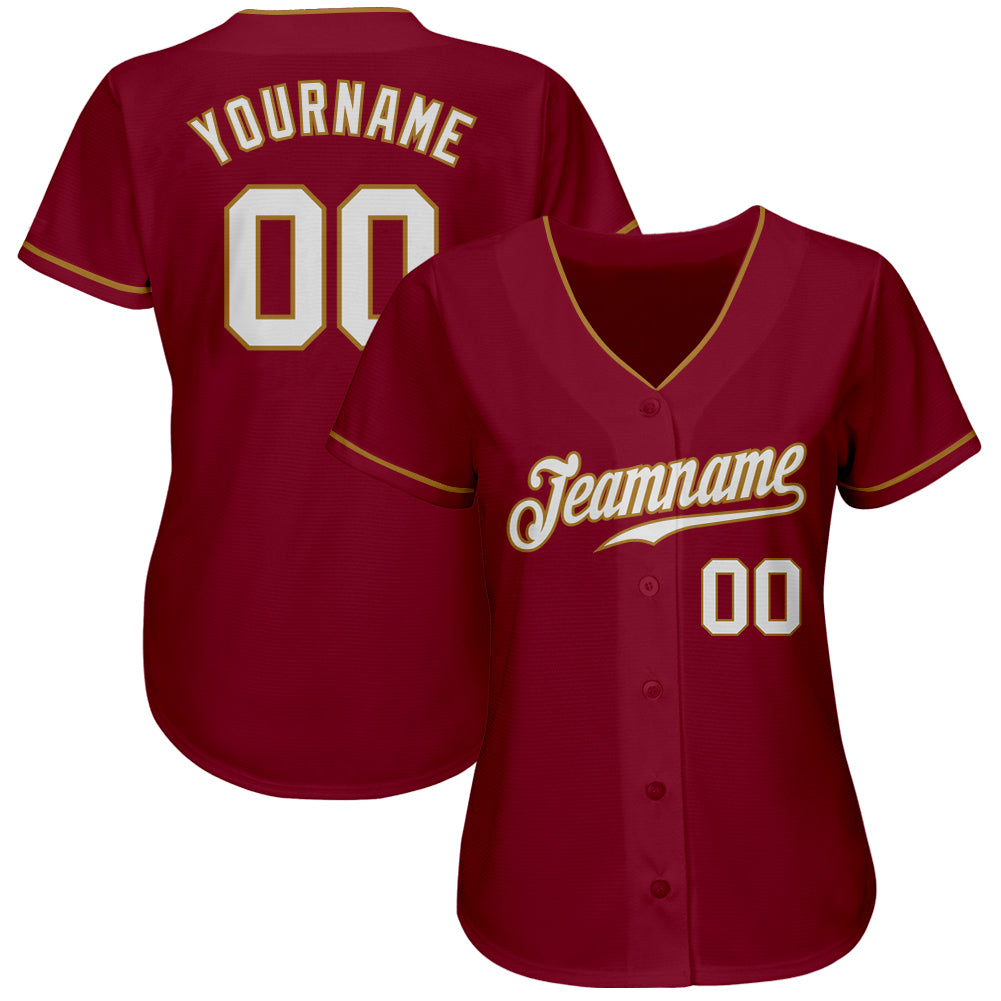 Custom Crimson White-Old Gold Authentic Baseball Jersey baseball jersey product view 2