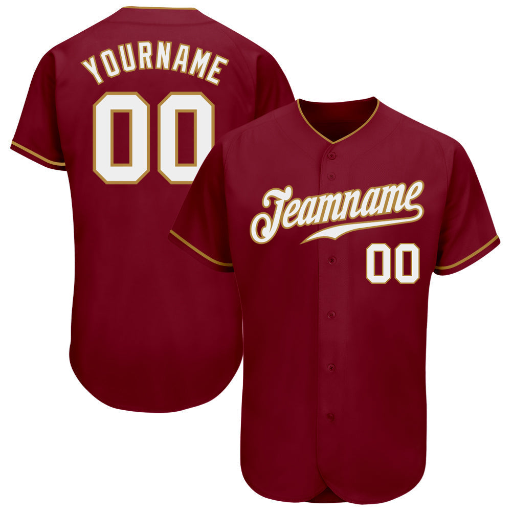 Custom Crimson White-Old Gold Authentic Baseball Jersey baseball jersey product view 1