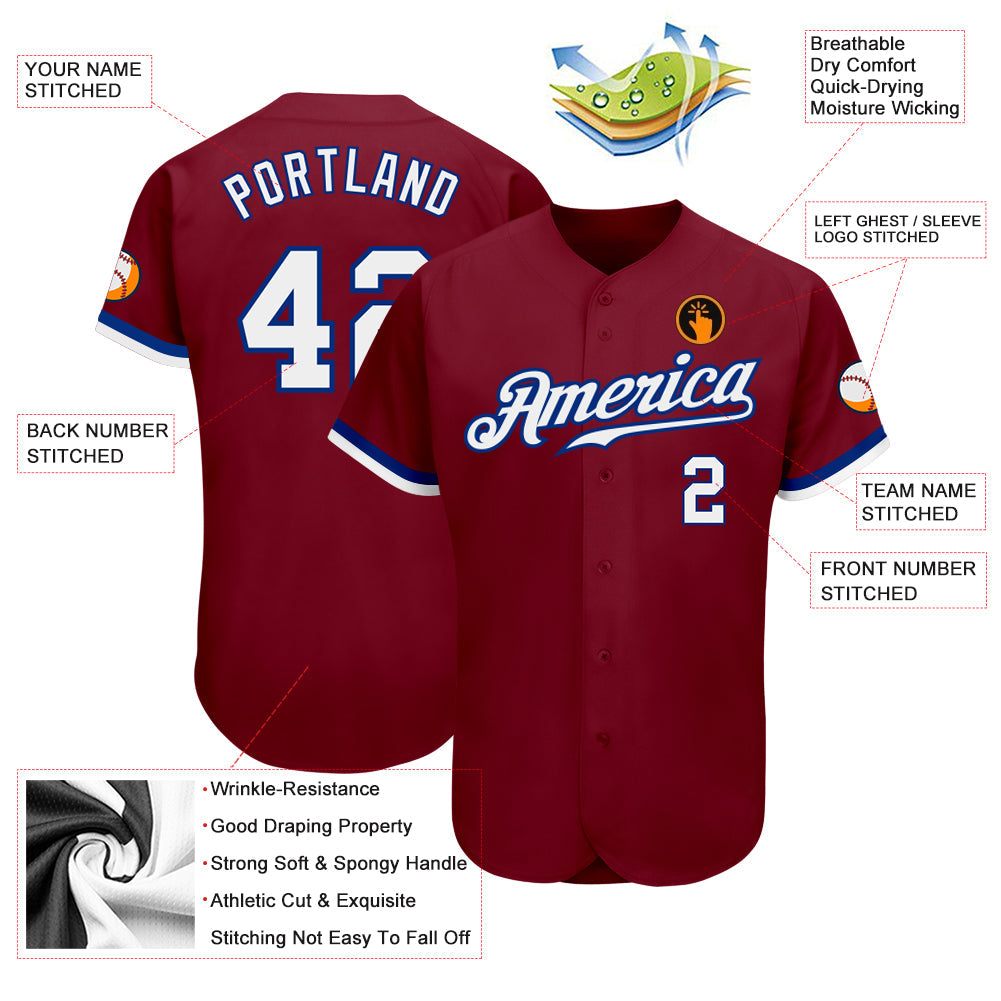 Custom Crimson White-Royal Authentic Baseball Jersey baseball jersey product view 3