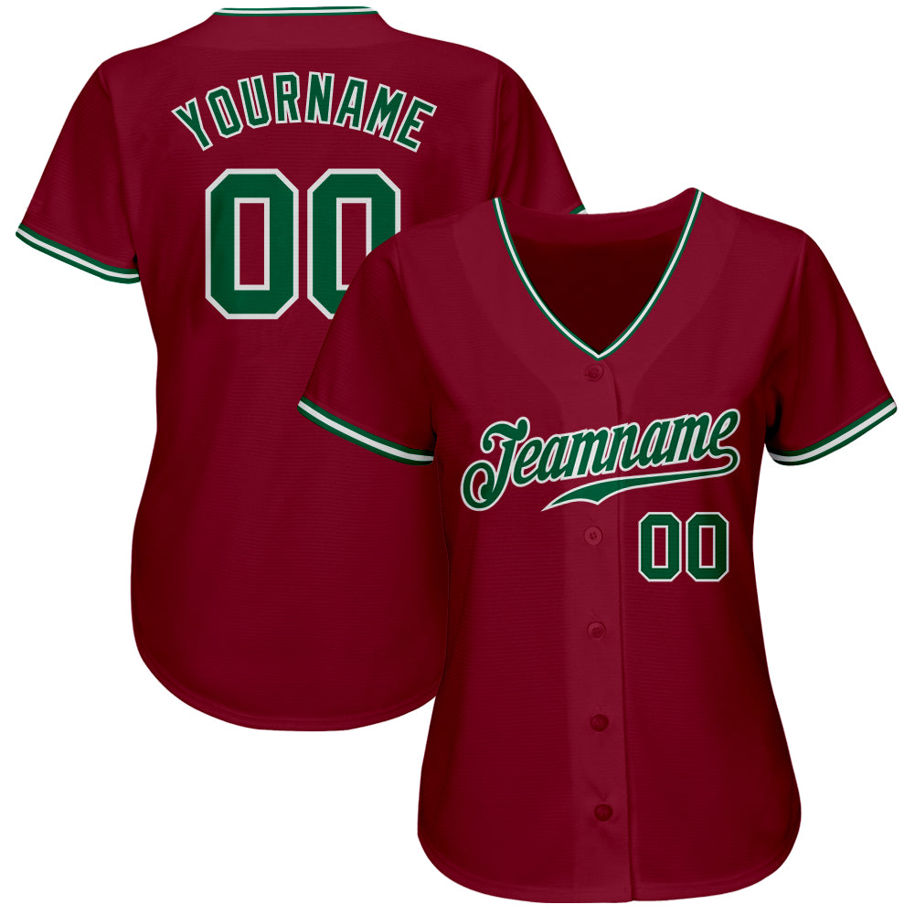 Custom Crimson Kelly Green-White Authentic Baseball Jersey baseball jersey product view 2