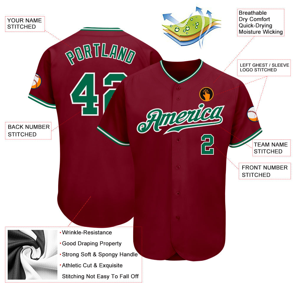 Custom Crimson Kelly Green-White Authentic Baseball Jersey baseball jersey product view 3