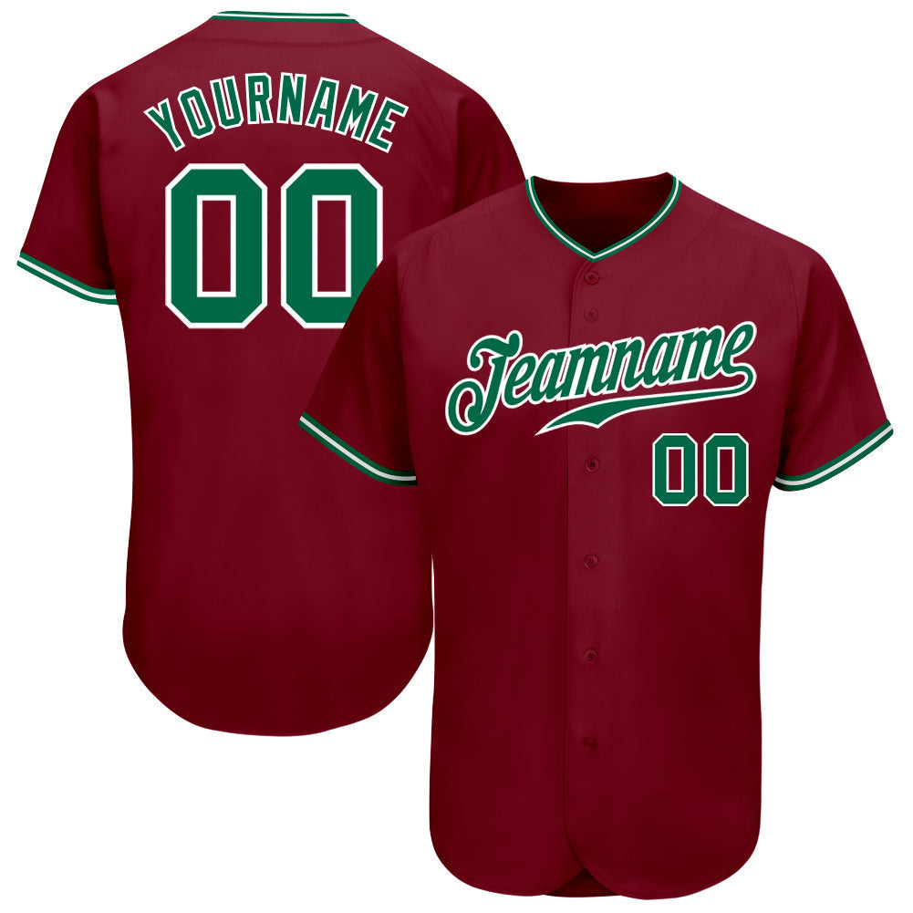 Custom Crimson Kelly Green-White Authentic Baseball Jersey baseball jersey product view 1