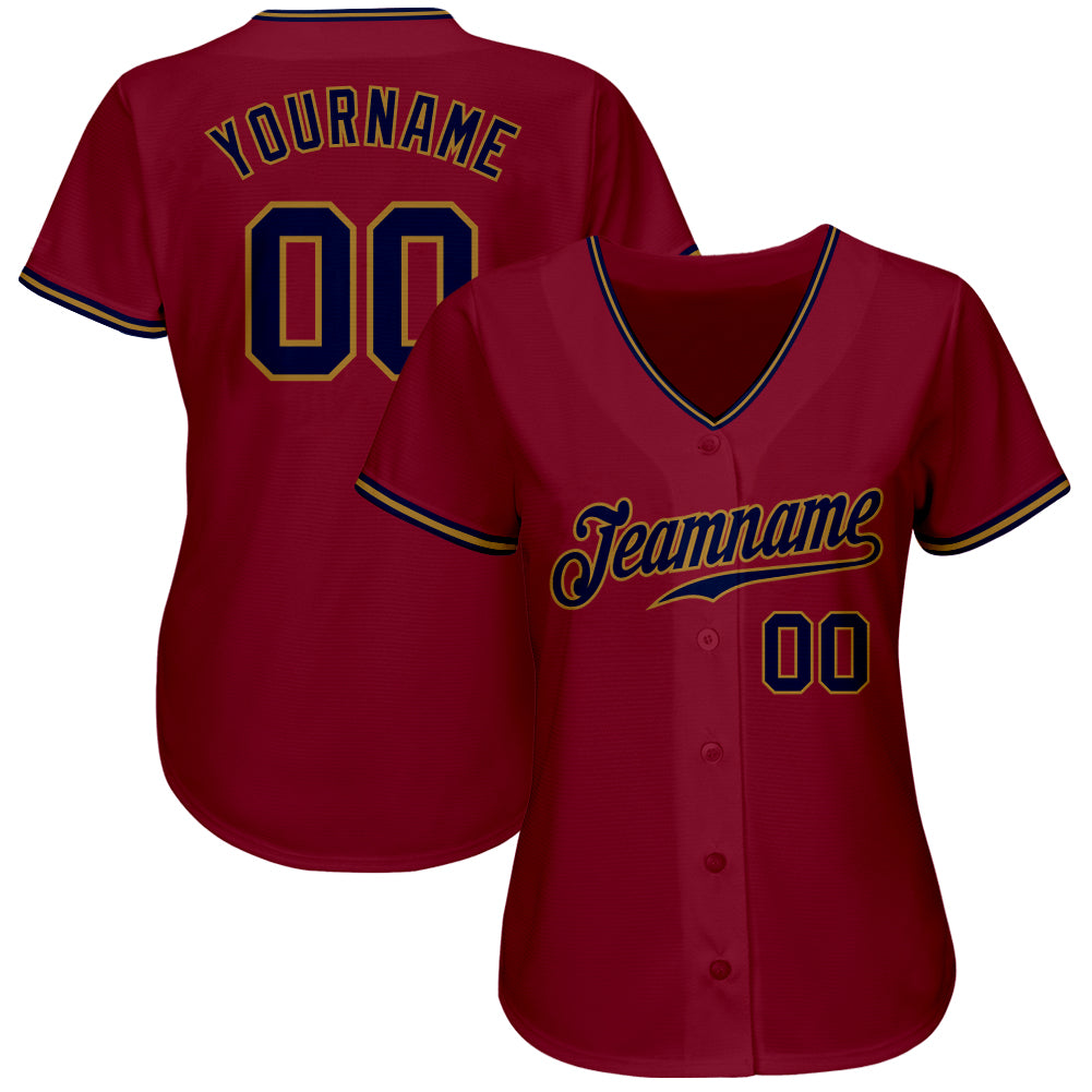 Custom Crimson Navy-Old Gold Authentic Baseball Jersey baseball jersey product view 2