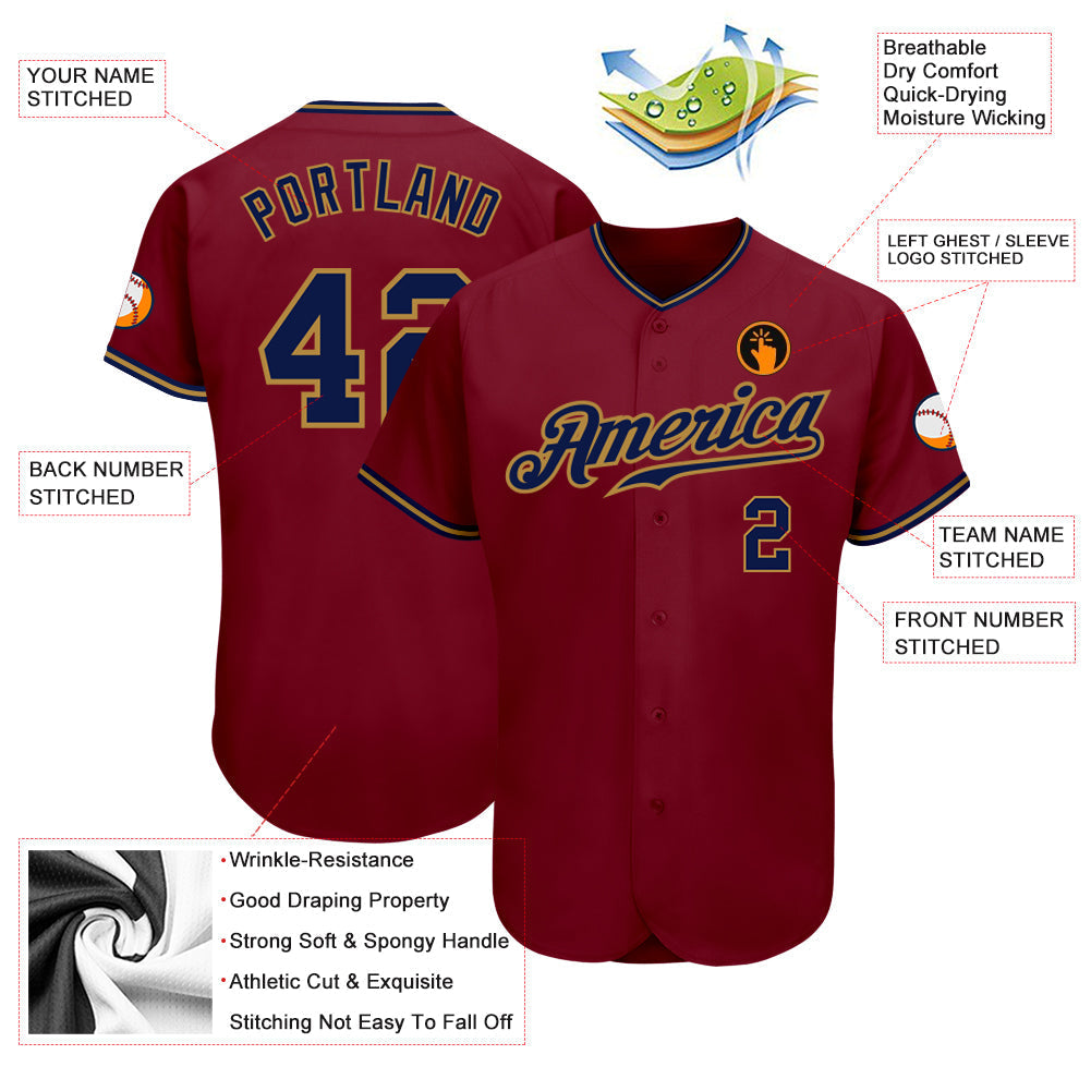 Custom Crimson Navy-Old Gold Authentic Baseball Jersey baseball jersey product view 3