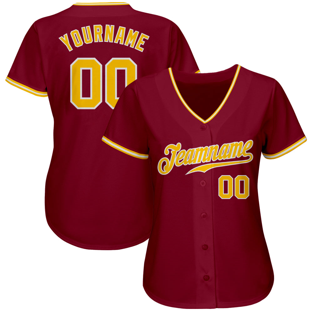 Custom Crimson Gold-White Authentic Baseball Jersey baseball jersey product view 2
