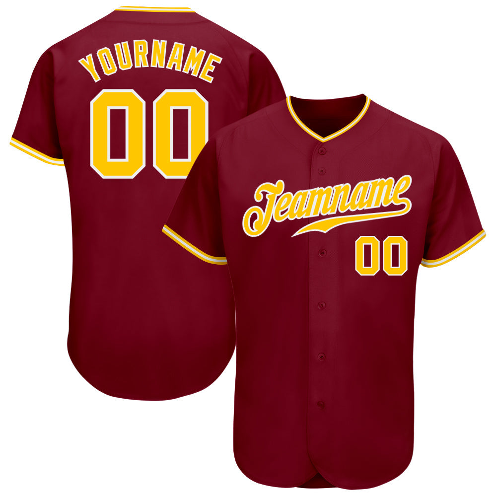 Custom Crimson Gold-White Authentic Baseball Jersey baseball jersey product view 1