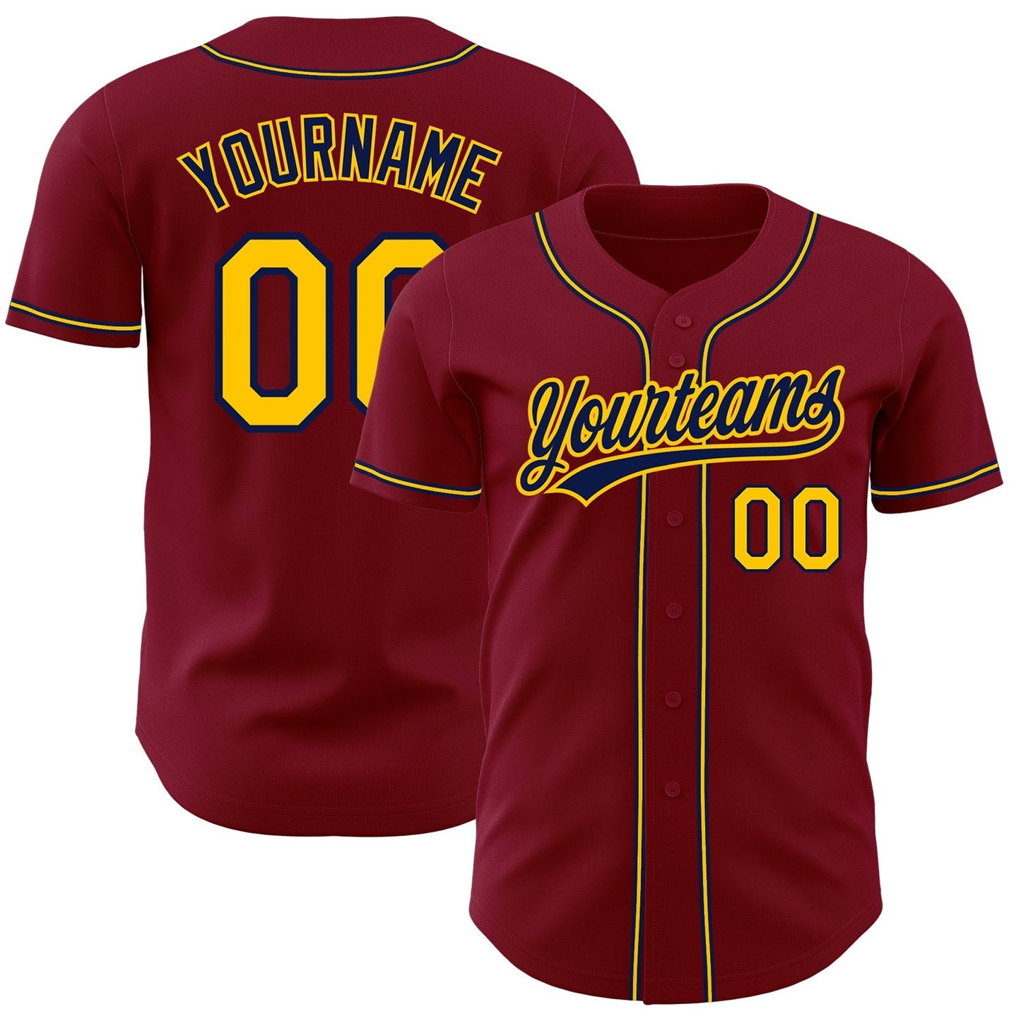 Custom Crimson Gold-Navy Authentic Baseball Jersey baseball jersey product view 1