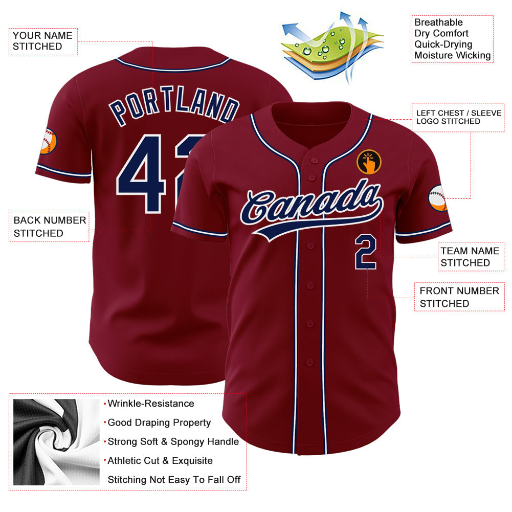 Custom Crimson Navy-White Authentic Baseball Jersey baseball jersey product view 3