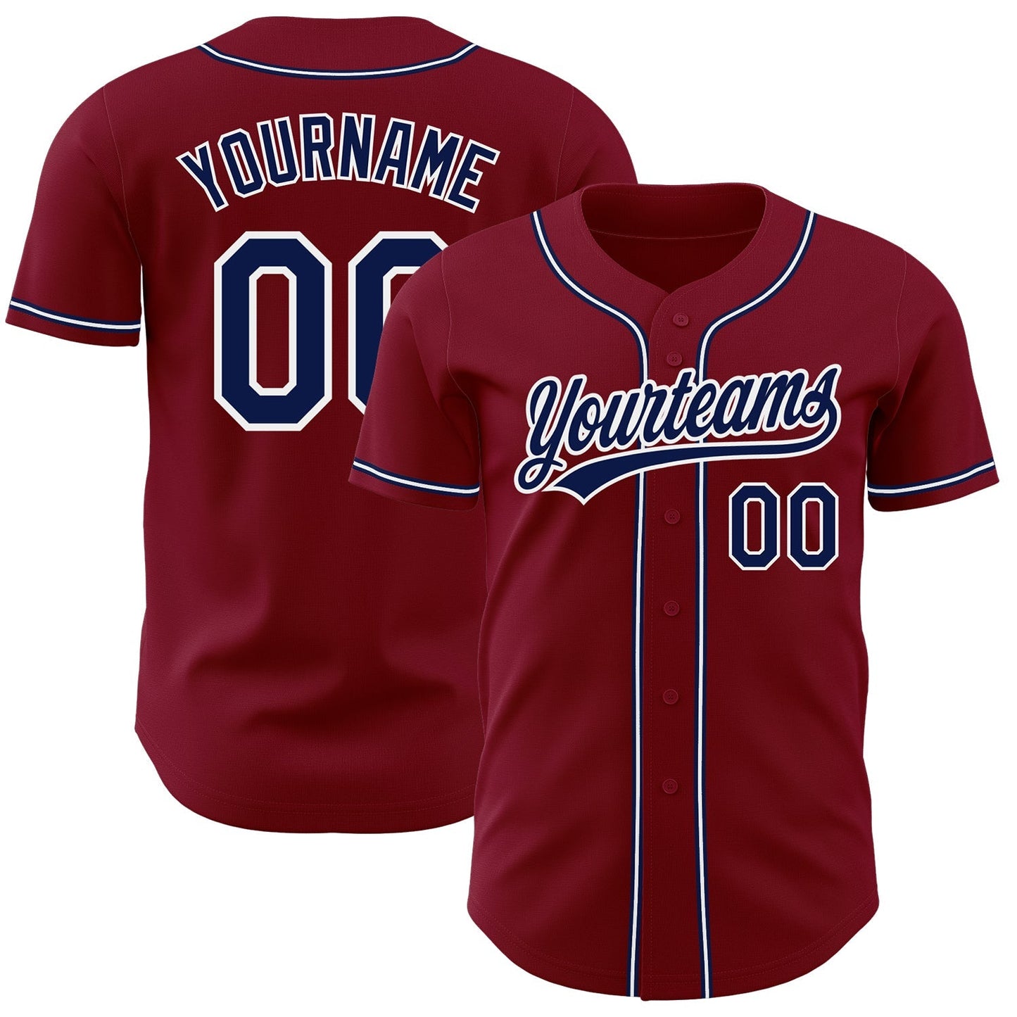 Custom Crimson Navy-White Authentic Baseball Jersey baseball jersey product view 1