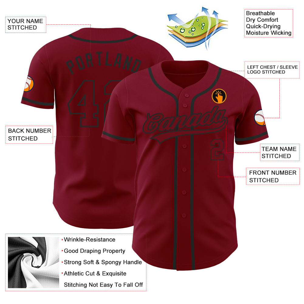 Custom Crimson Crimson-Black Authentic Baseball Jersey baseball jersey product view 3