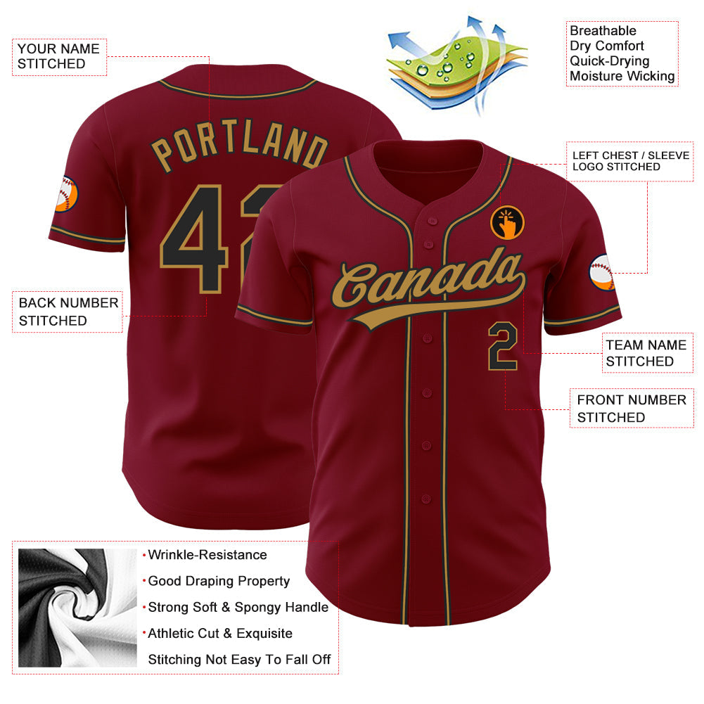 Custom Crimson Black-Old Gold Authentic Baseball Jersey baseball jersey product view 3