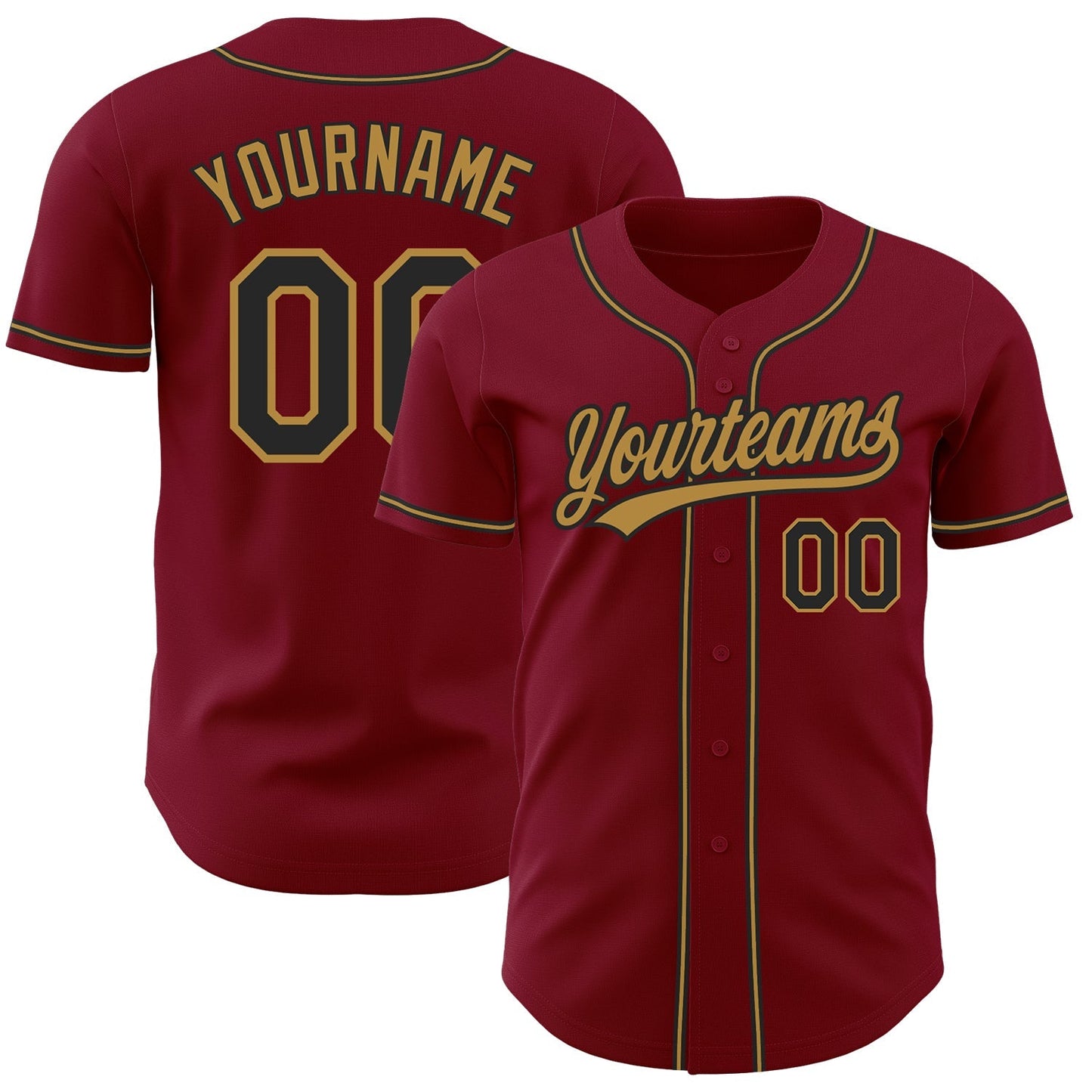 Custom Crimson Black-Old Gold Authentic Baseball Jersey baseball jersey product view 1