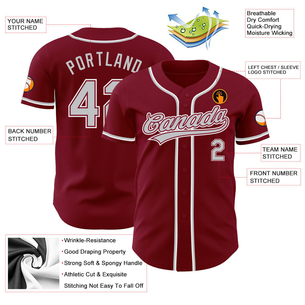 Custom Crimson Gray-White Authentic Baseball Jersey baseball jersey product view 3