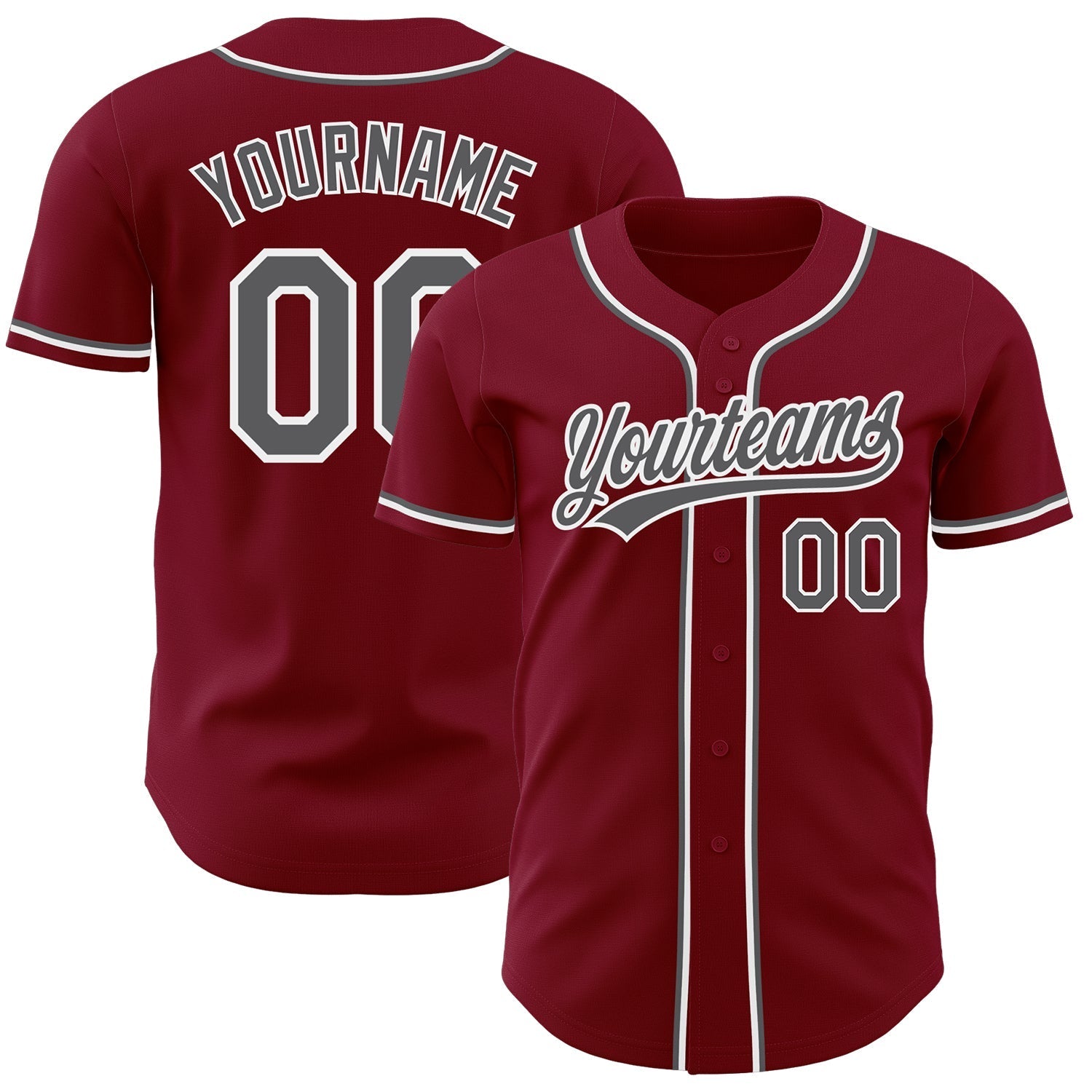 Custom Crimson Steel Gray-White Authentic Baseball Jersey baseball jersey product view 1
