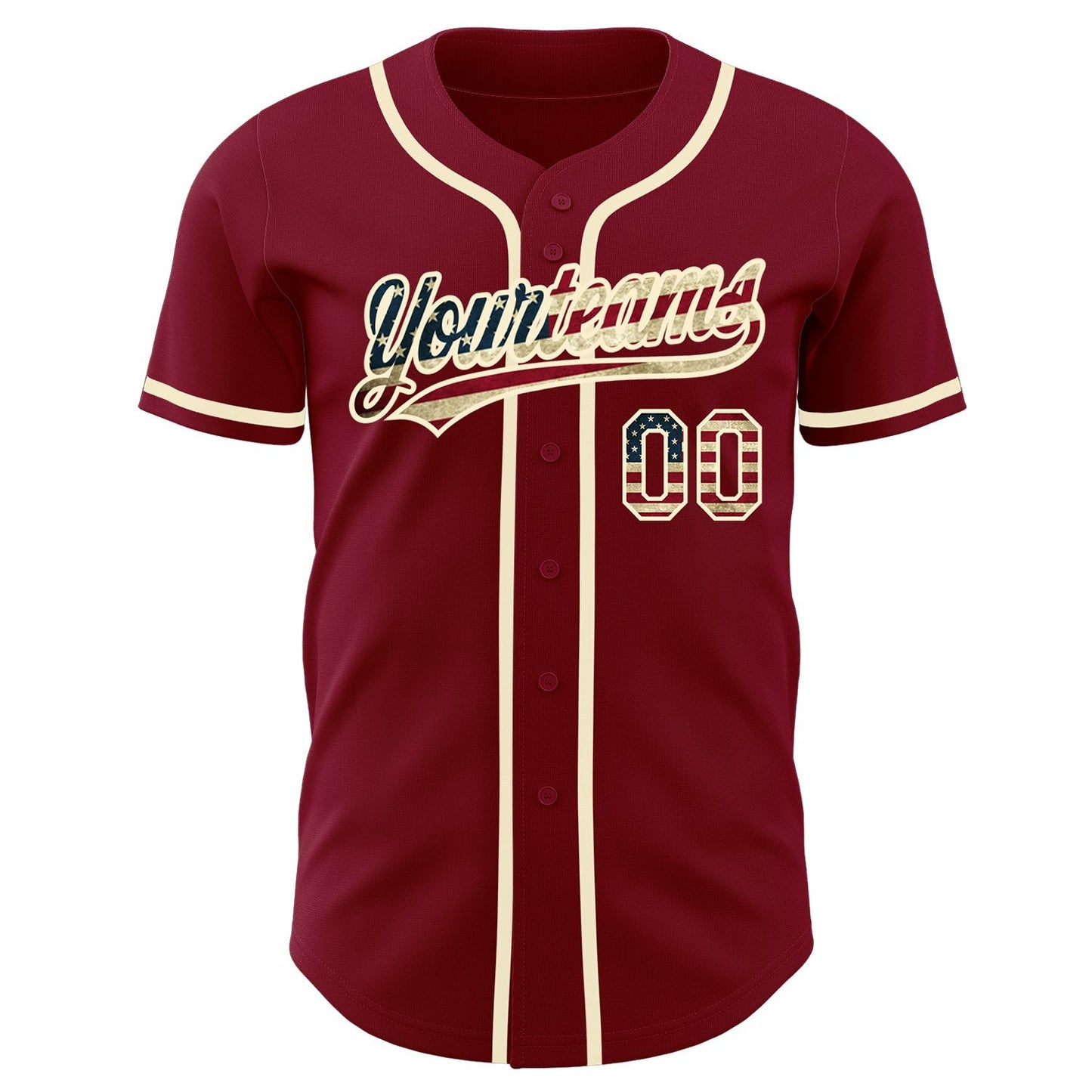 Custom Crimson Vintage USA Flag-Cream Authentic Baseball Jersey baseball jersey product view 3