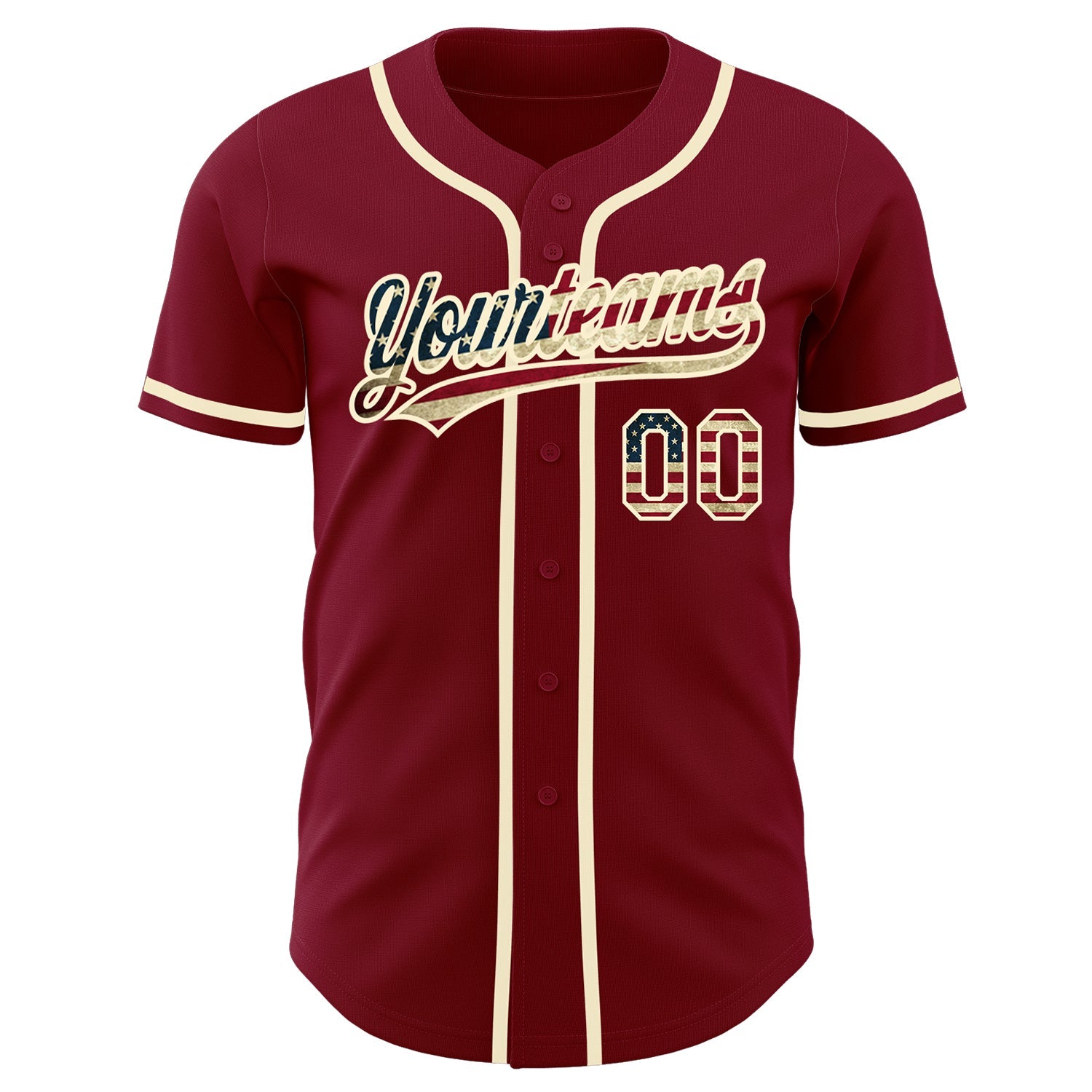 Custom Crimson Vintage USA Flag-Cream Authentic Baseball Jersey baseball jersey product view 3