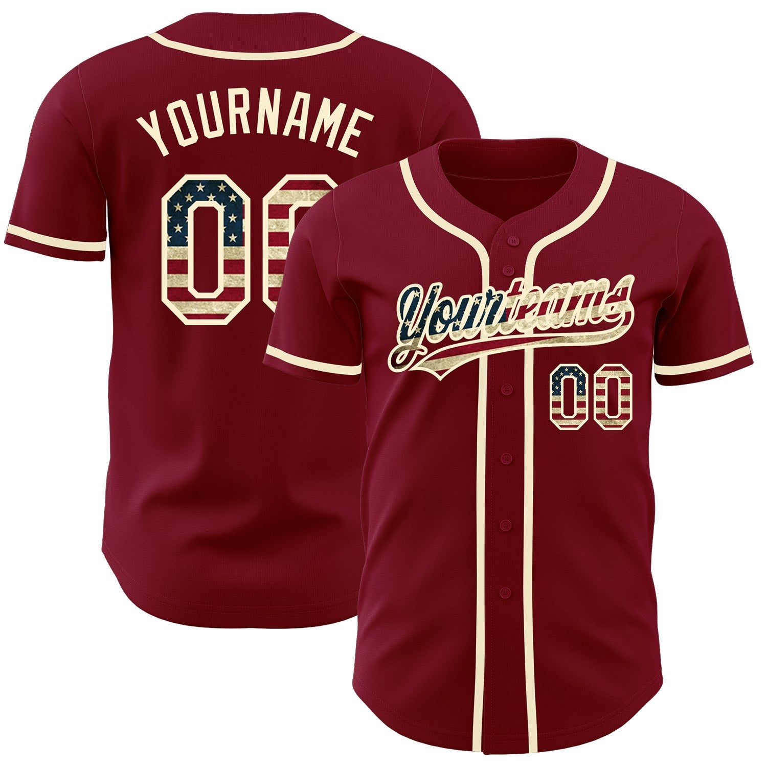 Custom Crimson Vintage USA Flag-Cream Authentic Baseball Jersey baseball jersey product view 1