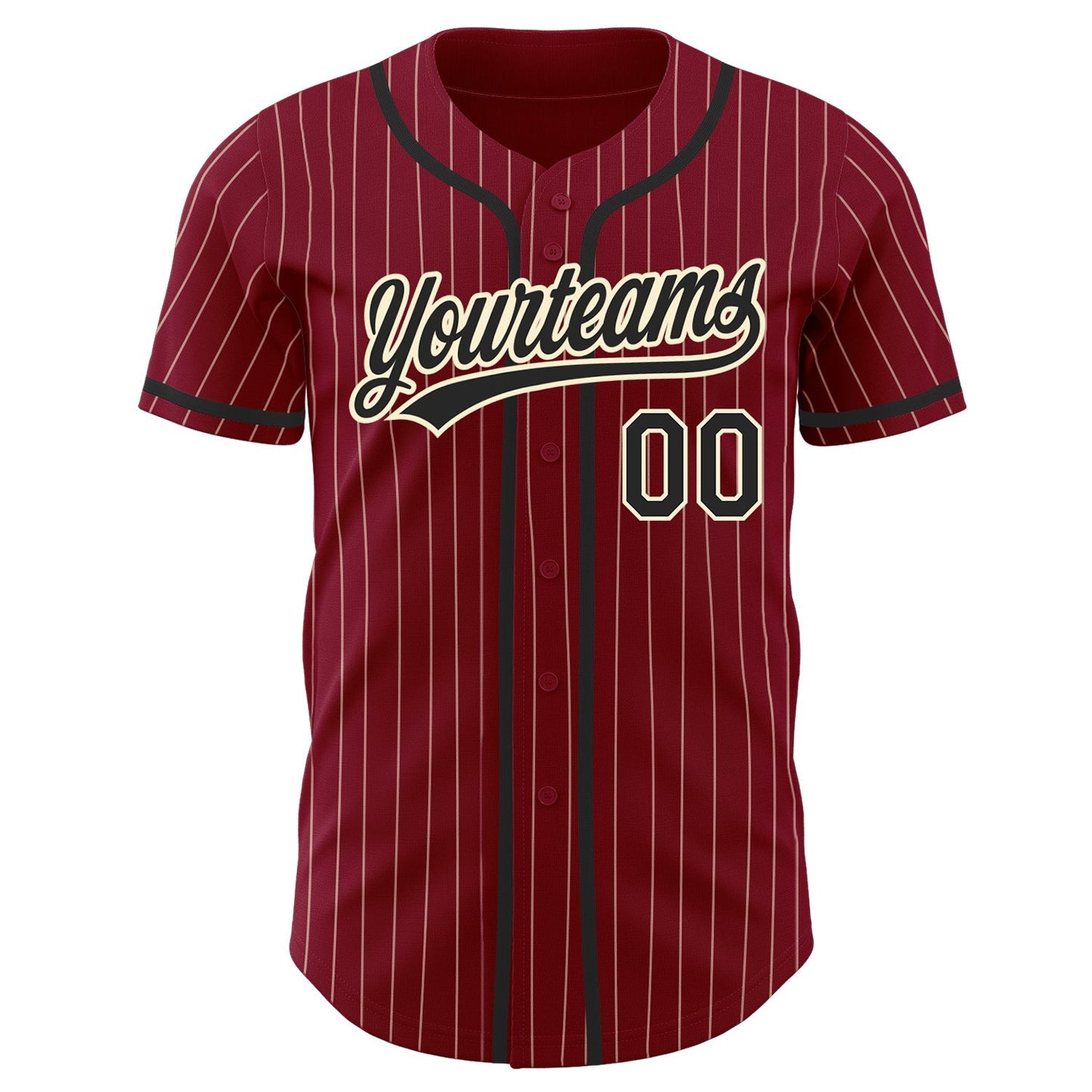 Custom Crimson Cream Pinstripe Black Authentic Baseball Jersey baseball jersey product view 2