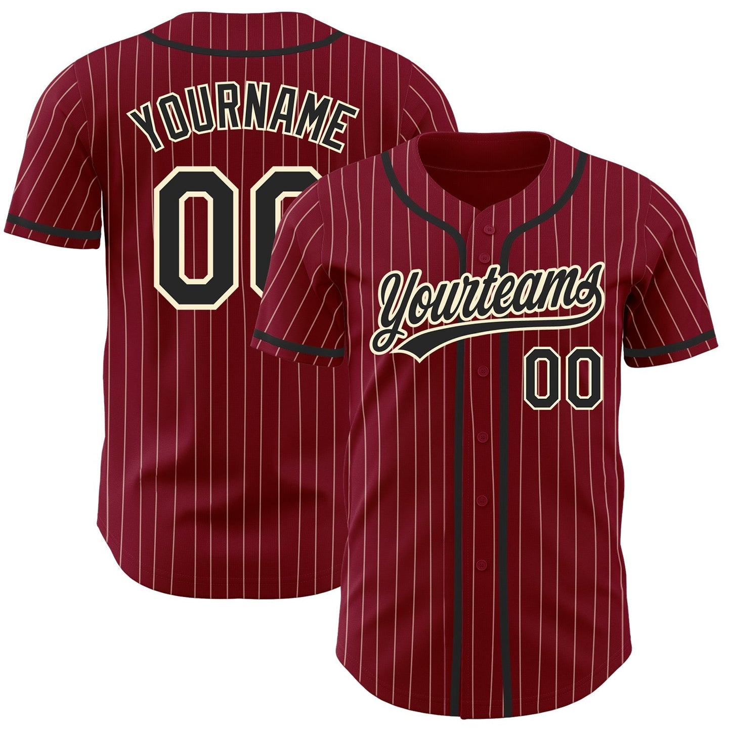 Custom Crimson Cream Pinstripe Black Authentic Baseball Jersey baseball jersey product view 1