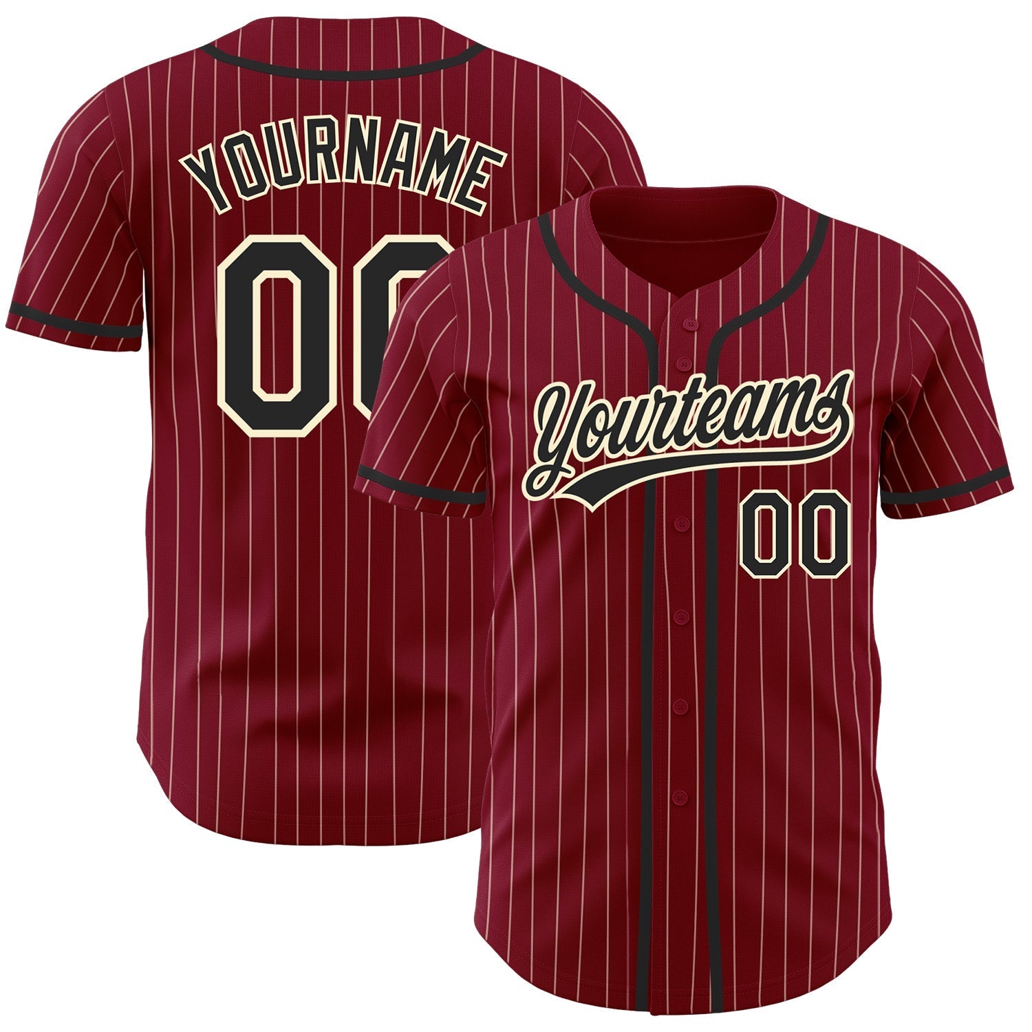 Custom Crimson Cream Pinstripe Black Authentic Baseball Jersey baseball jersey product view 1