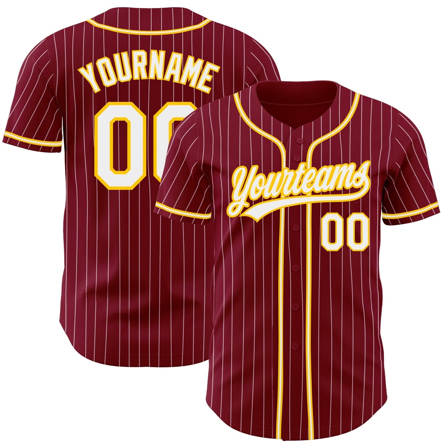 Custom Crimson White Pinstripe White-Gold Authentic Baseball Jersey baseball jersey product view 1