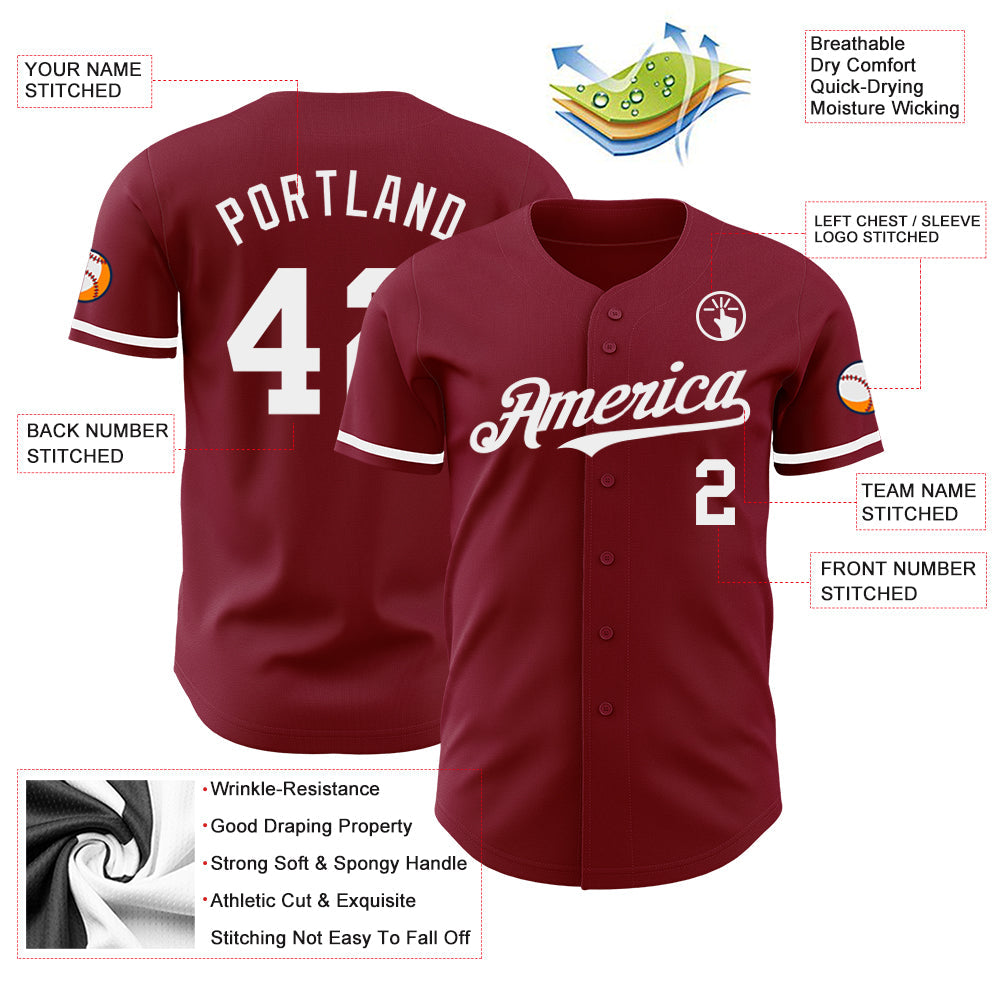 Custom Crimson White Authentic Baseball Jersey baseball jersey product view 3