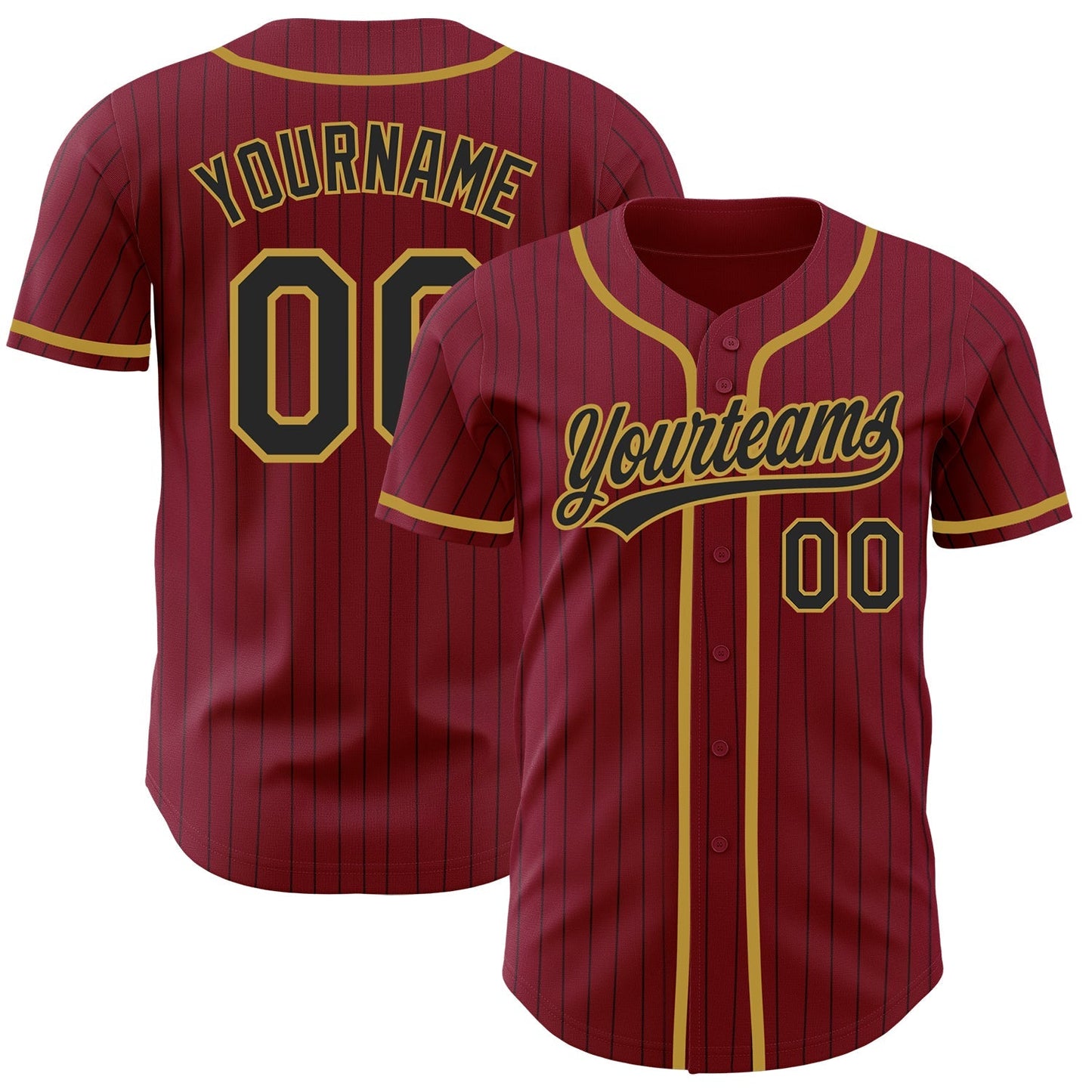 Custom Crimson Black Pinstripe Old Gold Authentic Baseball Jersey baseball jersey product view 1