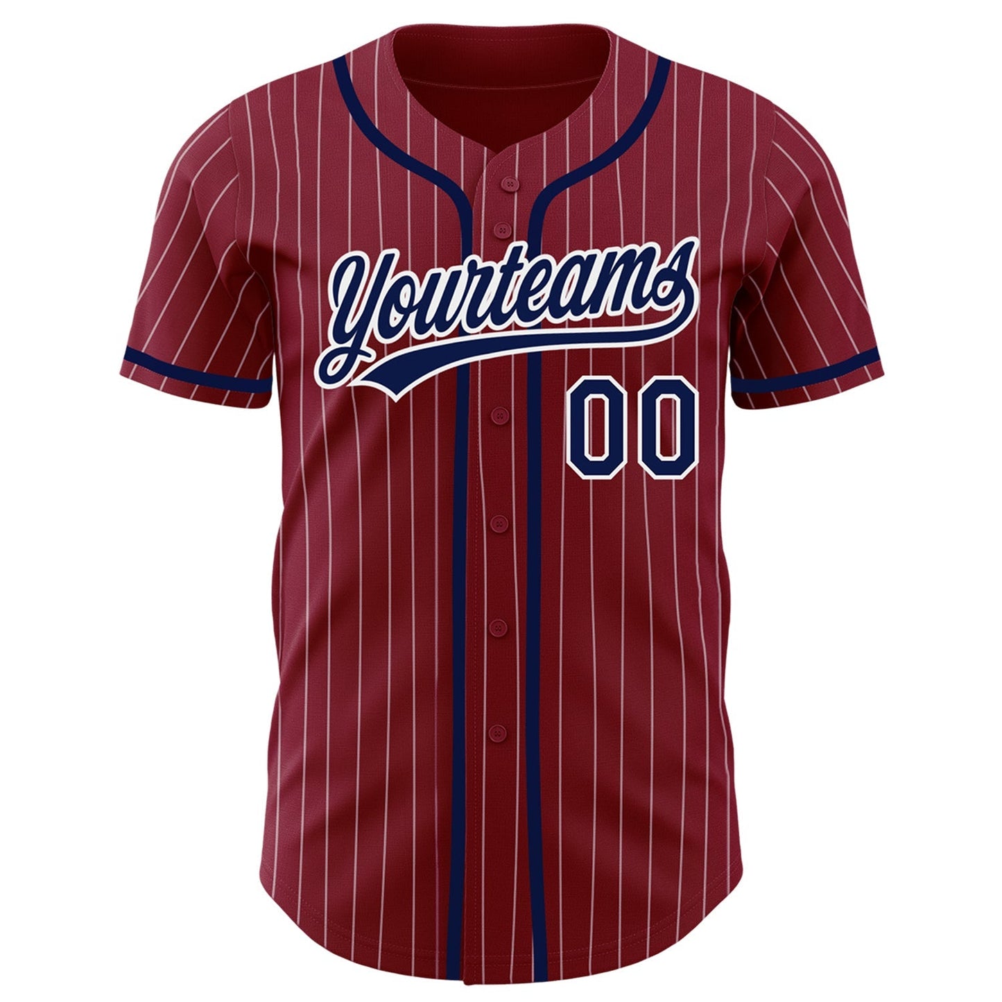 Custom Crimson White Pinstripe Navy Authentic Baseball Jersey baseball jersey product view 2