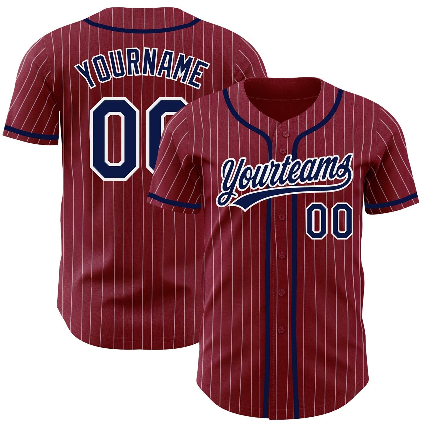 Custom Crimson White Pinstripe Navy Authentic Baseball Jersey baseball jersey product view 1
