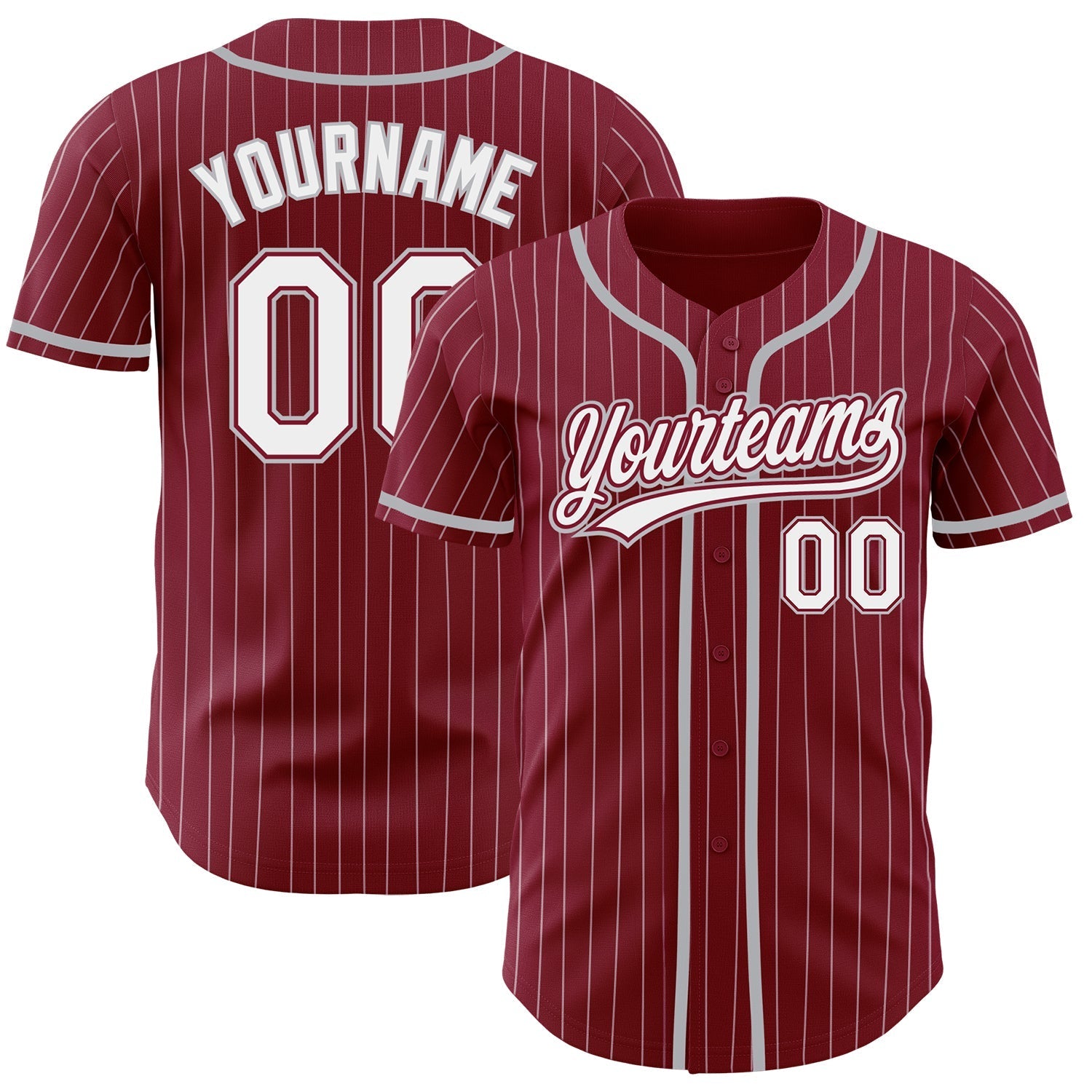 Custom Crimson White Pinstripe Gray Authentic Baseball Jersey baseball jersey product view 1