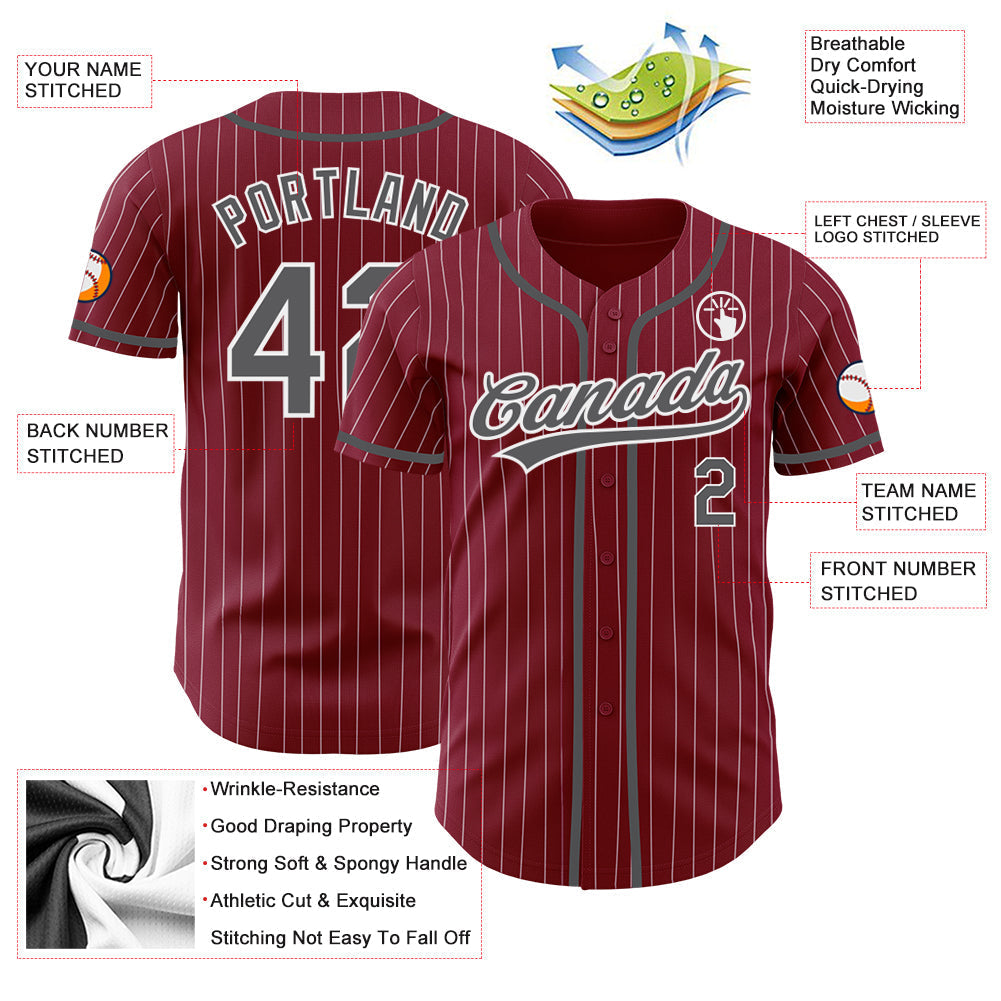 Custom Crimson White Pinstripe Steel Gray Authentic Baseball Jersey baseball jersey product view 3