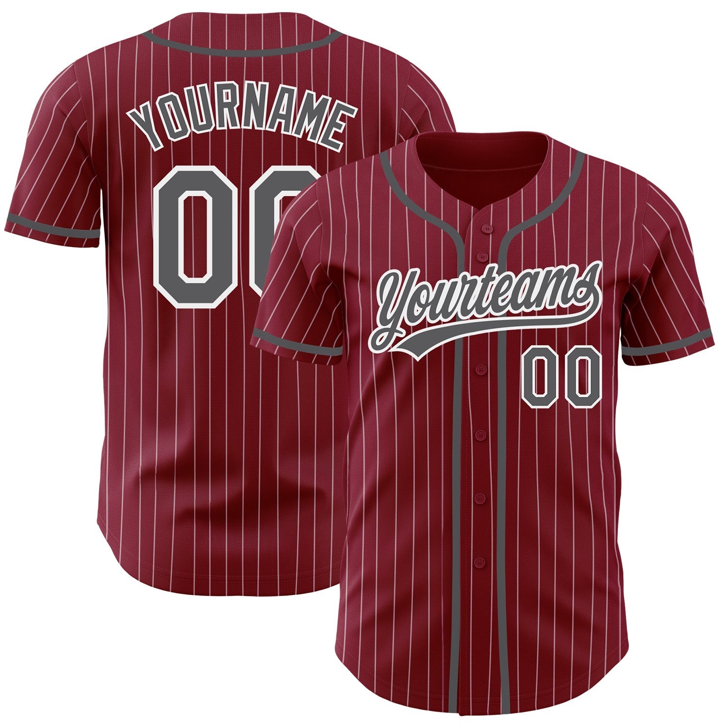 Custom Crimson White Pinstripe Steel Gray Authentic Baseball Jersey baseball jersey product view 1