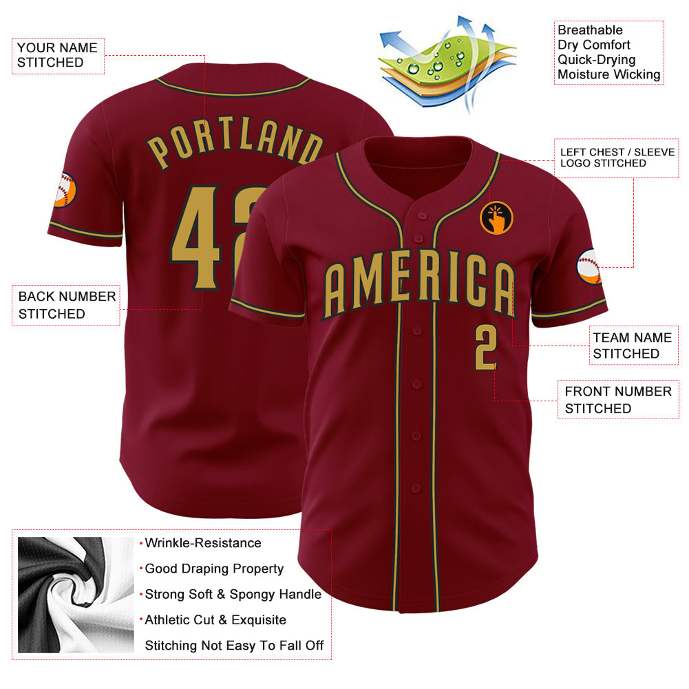 Custom Crimson Old Gold-Black Authentic Baseball Jersey baseball jersey product view 3