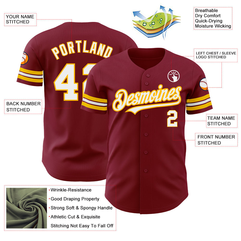 Custom Crimson White-Gold Authentic Baseball Jersey baseball jersey product view 3