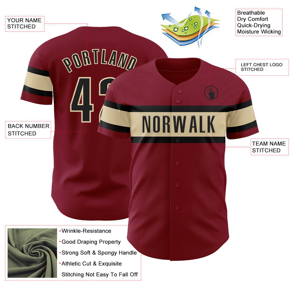 Custom Crimson Black-Cream Authentic Baseball Jersey baseball jersey product view 3
